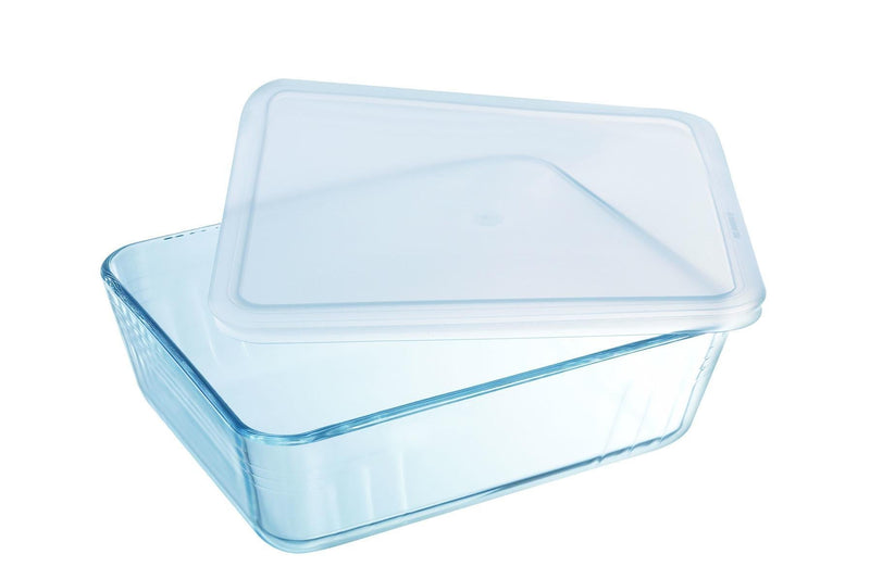 Juego de 3 fuentes de vidrio rectangulares de varios tamaños con tapa azul - Cook & Freeze