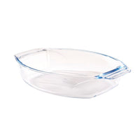 Irresistible fuente ovalada de vidrio resistente con agarre fácil