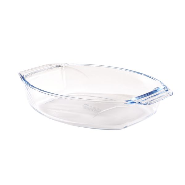 Irresistible fuente ovalada de vidrio resistente con agarre fácil