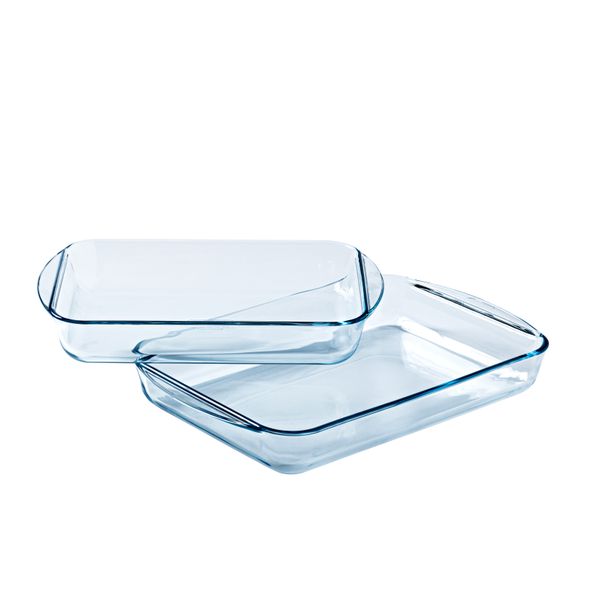 Essentials- Juego de 2 fuentes rectangulares de vidrio (35 x 23cm, 40 x 27cm)